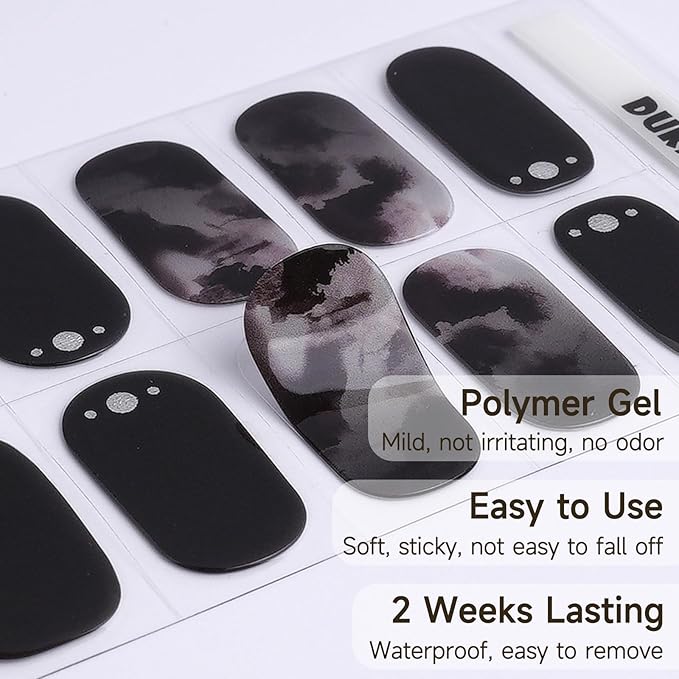 DUKASOU Semi Cured Gel Nail Strips, 56Pcs Nail Art Stickers/Wraps, Long Lasting UV Nail Polish Strips for Adults(Black Pink Butterfly)