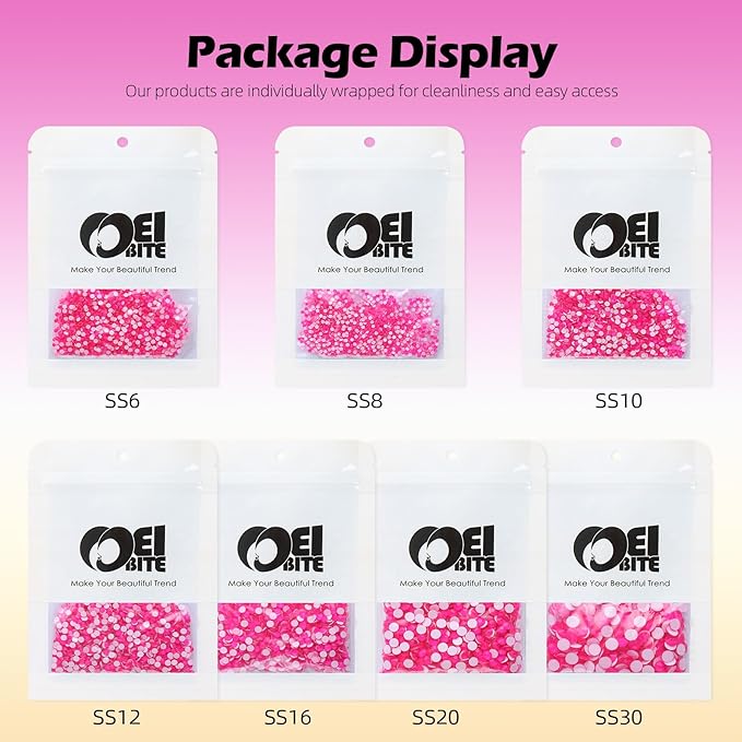 Meibite Neon Rose Flatback Rhinestones, Glass Rhinestones for Nail Art and Craft, Glue Fix, Loose Crystal Gemstones(Neon Rose, SS30, 288pcs, 6.4-6.6mm)