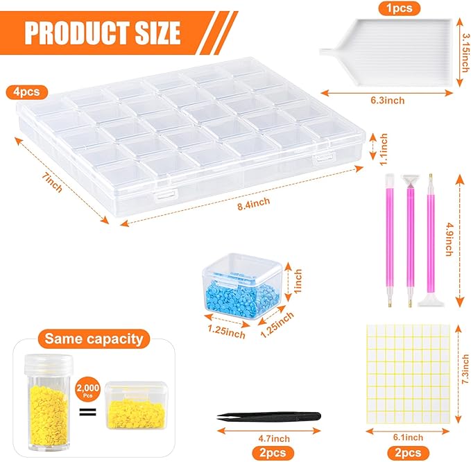 Cokapo 120-Grid Diamond Art Storage Containers, Portable Diamond Painting Storage Containers with Labels, Bead Organizer Box for Diamond Art Accessories, Bead Storage, DIY Craft, Jewelry, Nail