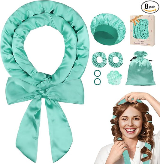Ystrybo Satin Heatless Hair Curler Curls Overnight Hair Curlers to Sleep in, Hair Curlers No Heat Curls Overnight, Heatless Curling Set for Women Long Hair - 8 Pcs (Green)