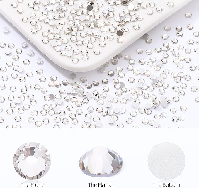 Meibite Crystal Clear Flatback Rhinestones, Glass Rhinestones for Nail Art and Craft, Glue Fix, Loose Crystal Gemstones(Crystal, SS6, 2880pcs, 1.9-2.0mm)