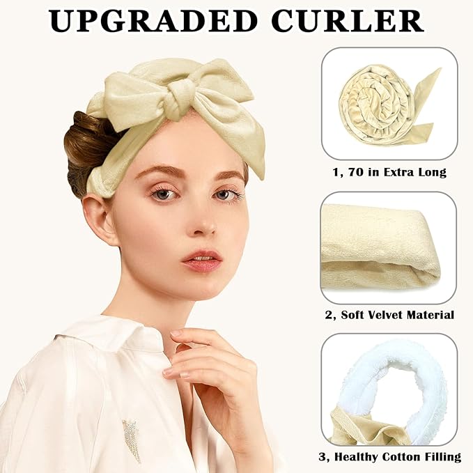 Gwabee Heatless Curls Overnight Hair Curler, 70" Soft Hair Curlers to Sleep In No Heat Curls Overnight, 9 PCS No Heat Curlers Set for Women - Champagne