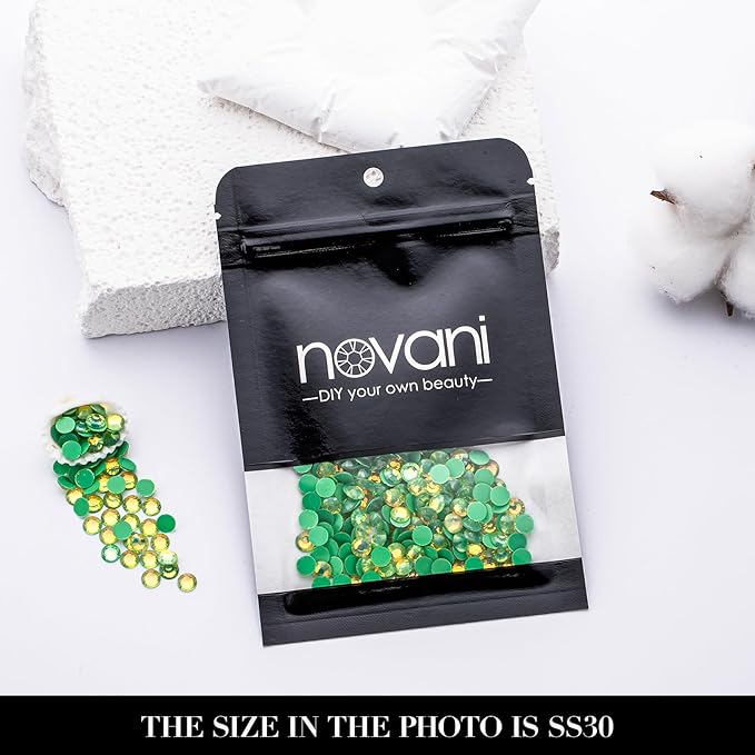 Novani 576 Pieces Flatback Rhinestones Glass Round Gems F-Green Crystals for Nail Art DIY Crafts Clothes Shoes,SS30,6.4-6.6mm