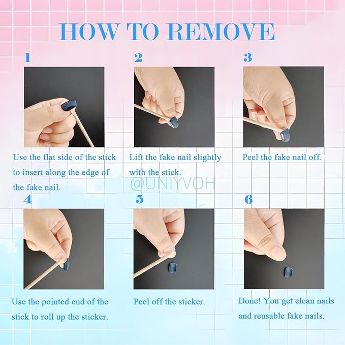 Cat Eye Press on Nails Handmade Short Oval/Square/Round False Nails with French Tip/Aurora/Magnetic Shimmer Designs (Side#Glass Sea L)