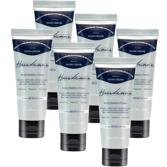 DincherBel 6 Pack Travel Size Hand Cream Set - 1 oz Moisturizing Lotion for Dry Cracked Hands, Misty Bamboo Forest Scented Hand Lotion Gift for Women, Nurses, Teachers, Bridesmaids Gifts