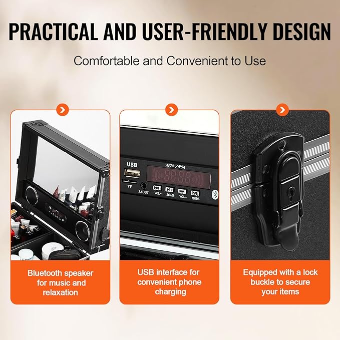 VEVOR Makeup Train Case Professional Makeup Storage Organizer Box Make Up Carrier for Women and Girls