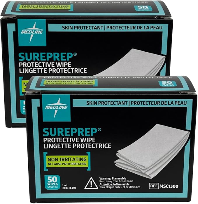 Medline SurePrep Skin Protective Barrier, Wipe - Premium Quality Medical Supplies for Skin Care and Protection Variation (50 Count (Pack of 2))