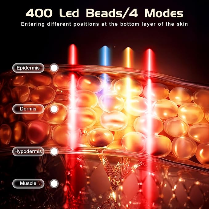 BNU Wireless Led Face Mask Light Therapy, 4 Modes Red Light Therapy for Face with 400 LED Beads, Dual 1000mAh Remote Control, 850NM Infrared Red Light Therapy for Anti-Aging at Home & Travel