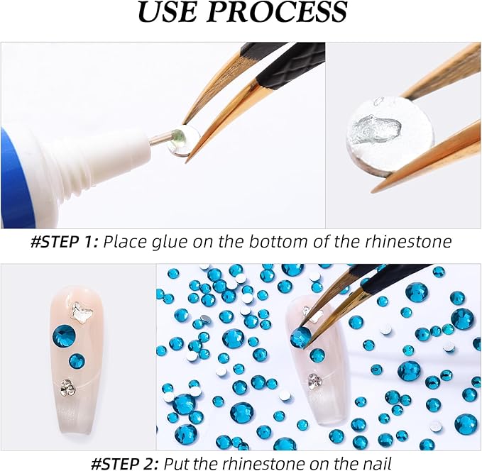 Meibite Malachite Blue Flatback Rhinestones, Glass Rhinestones for Nail Art and Craft, Glue Fix, Loose Crystal Gemstones(Malachite Blue, SS12, 2880pcs, 2.9-3.0mm)
