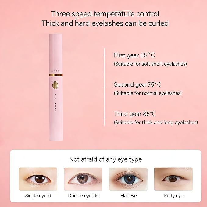 3 Interchangeable Brush Heads Rechargeable Heated Eyelash Curler 24-Hour Lasting curl 5-Second Rapid Heating 3 Temperature Settings Safety Anti-Scald Design(Black)
