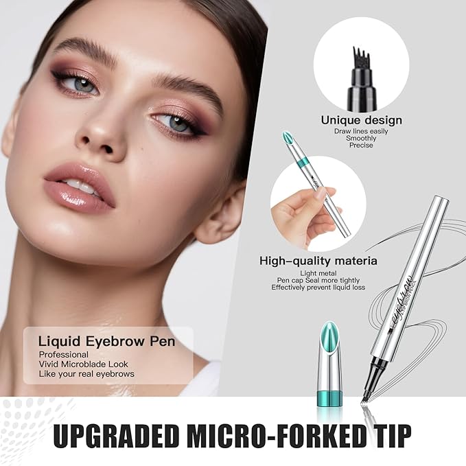 Microblading Eyebrow Pencil, Eyebrow Pen with an Upgrade Micro-Fork Tip Applicator, Waterproof Microblading Brow Pen,Last All Day, Brow Pencil for Natural Looking Brows Makeup (Gray)