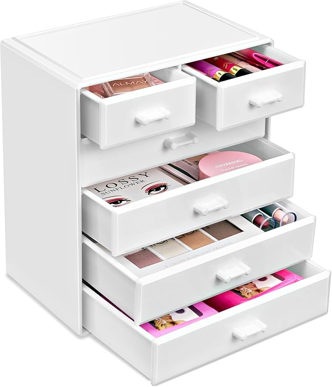 Sorbus Acrylic Makeup Organizer - Organization and Storage Case for Cosmetics Make Up & Jewelry - Large Makeup Organizer for Vanity, Bathroom, College Dorm, Closet, Desk (4 Large, 2 Small Drawers)