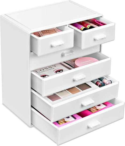 Sorbus Acrylic Makeup Organizer - Organization and Storage Case for Cosmetics Make Up & Jewelry - Large Makeup Organizer for Vanity, Bathroom, College Dorm, Closet, Desk (4 Large, 2 Small Drawers)