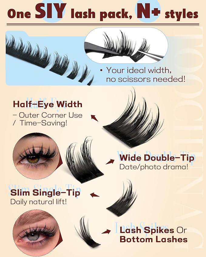 TOOCHUNAG SIY Eyelashes for Separate Lash Clusters by Yourself 14/16/18mm Long Manga Lashes Clusters Volume Cluster Eyelash Extensions at Home with DIY Lash Spikes Cluster