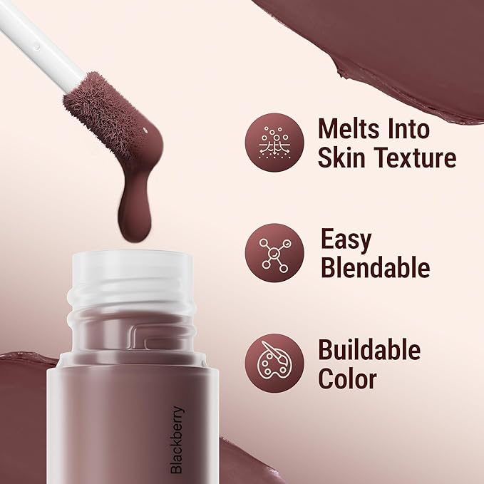 Exmiloo Liquid Blush for Cheeks, Long-Lasting Matte Liquid Blush Cheek Tint Makeup, Blendable & Buildable, Vegan & Cruelty-Free, Easy to Apply, Blackberry