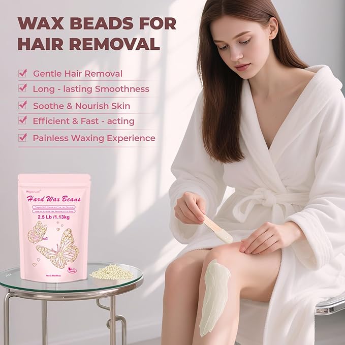 Auperwel Wax Beads 2.5lb,Hard Wax Beads Suitable for Brazilian Bikini & Coarse Hair, Sensitive Skin Hard Wax for Hair Removal (Face/Body/Armpit), Refill Wax Bags for At-Home Waxing