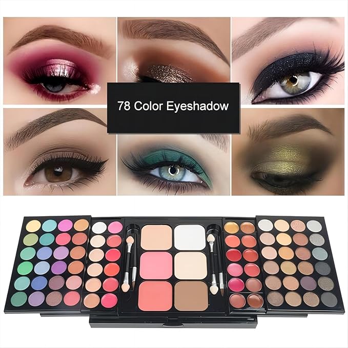 All-in-one Makeup Palette - 48 eyeshadow Palette,18 Lipstick palette,2 blush,1 concealer,2 Contour,1 powder,4 brushes With Mirror,Suitable for girls, beginners and professionals makeup gift set