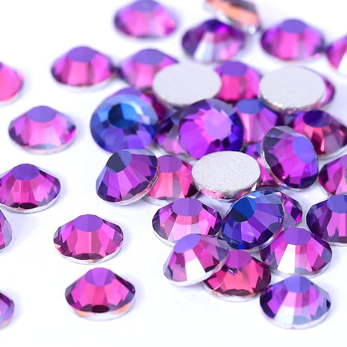 Novani Purple Rhinestones, Flatback Loose Crystal Gemstones 1440pcs Glass Rhinestones for Clothes Shoes Crafts Makeup Nail Art and DIY Decorations(SS10, Purple Velvet)