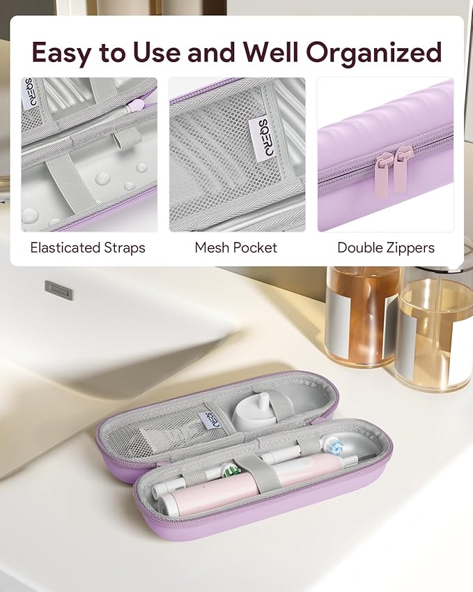 SQERO Electric Toothbrush Case for Oral-B Pro/iO/Philips Sonicare, Waterproof Traveling Toothbrush Storage Bag with Mesh Pocket Covers Protection