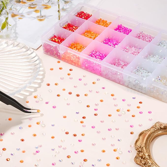 22380 pcs Resin AB Crystals Gemstones, 6 Colors Round Gems for Crafts Makeup Face Clothes Shoes Tumbler DIY Decoration 3/4/5mm (White Pink red Rhinestones)