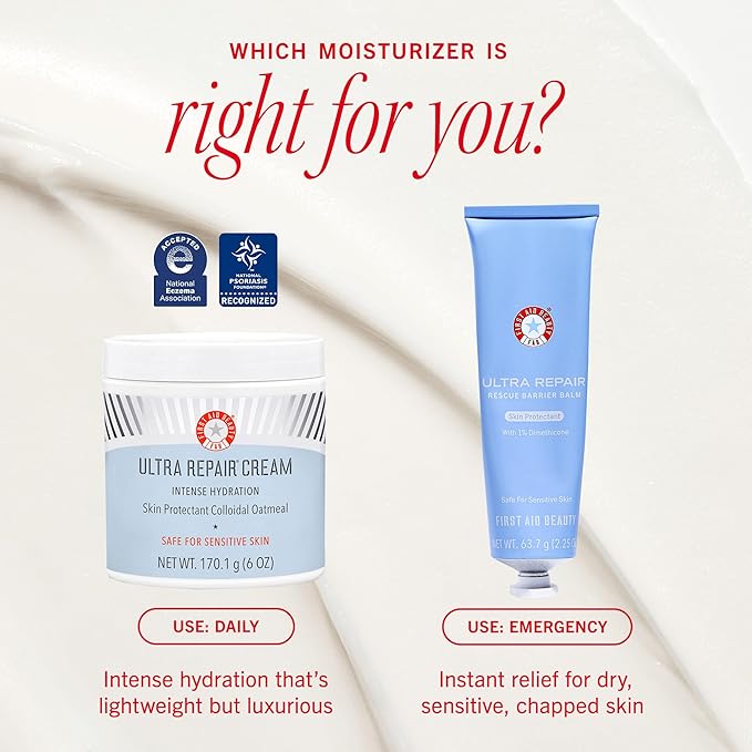 First Aid Beauty - Ultra Repair Cream, Intense Hydration Whipped Colloidal Oatmeal, Clinically Proven to Strengthen Skin Barrier in 7 Days & Helps Relieve Eczema, Luxury Face & Body Moisturizer, 14 oz