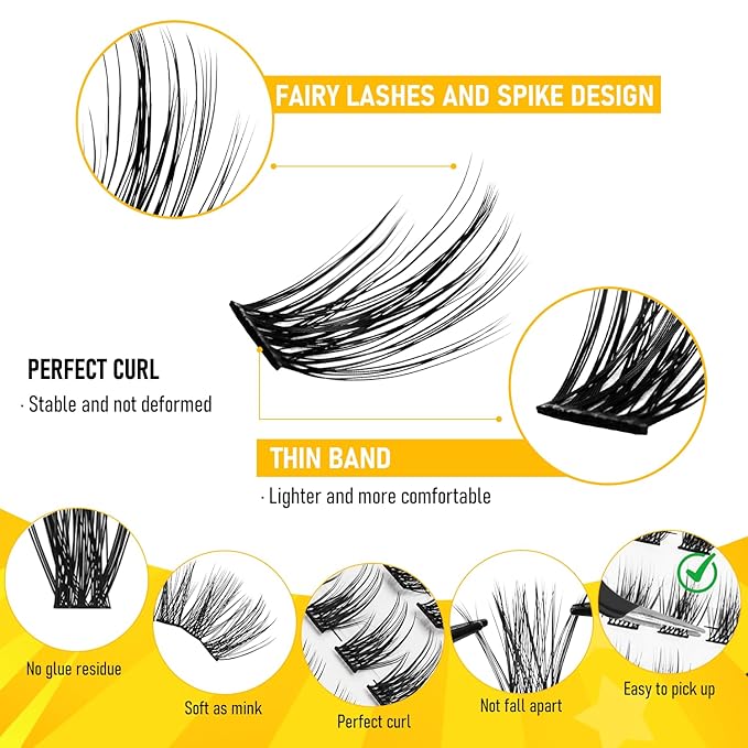 Lash Clusters, 240 pcs Lash Clusters Kit, – DIY Individual Eyelashes, Lightweight Reusable C Curl False Lashes 10-16mm with Tweezers & Dual-Ended Bond & Seal for Home Salon