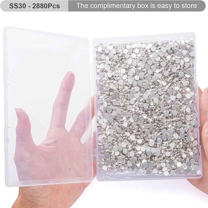 MEIBITE Flatback Rhinestones Bulk, 2880PCS Crystal Rhinestones for Clothes DIY Decoration Crafts, Crystal, SS30, 6.3-6.5mm