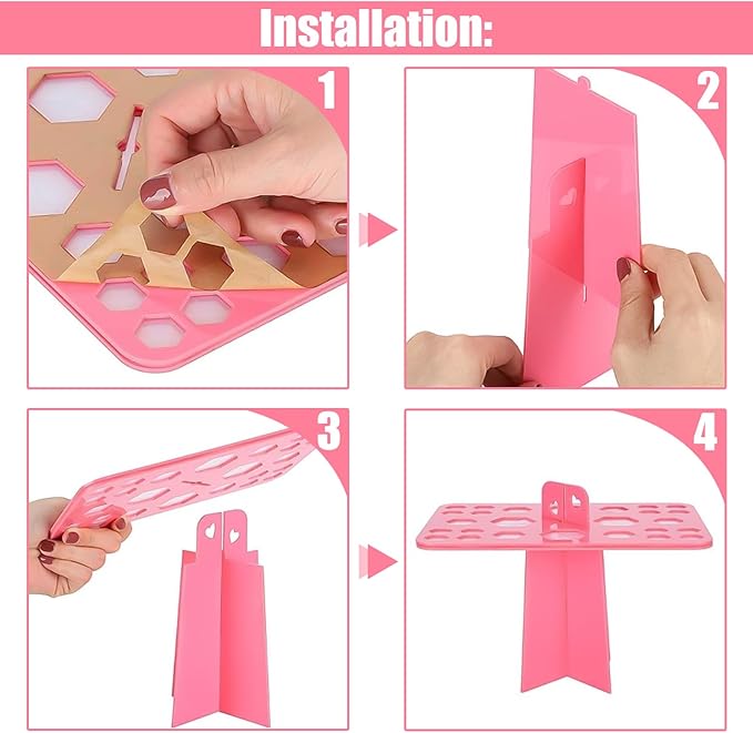 Acrylic Brush Holder, 26 Slots Drying Holder Rack, Makeup Brush Storage Organizer for Hanging, Display Stand Upside Down with Suction for Women Girls (Pink)
