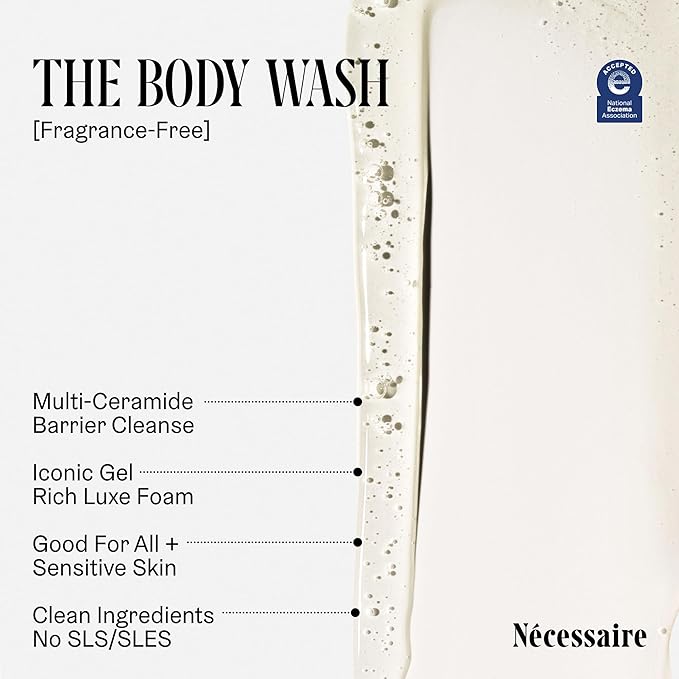 Nécessaire The Body Wash Fragrance-Free - Multi-Oil Shower Gel Body Wash for Women + Men. Non-Comedogenic + Hypoallergenic for Sensitive Skin with Niacinamide. 500ml/16.9 fl oz