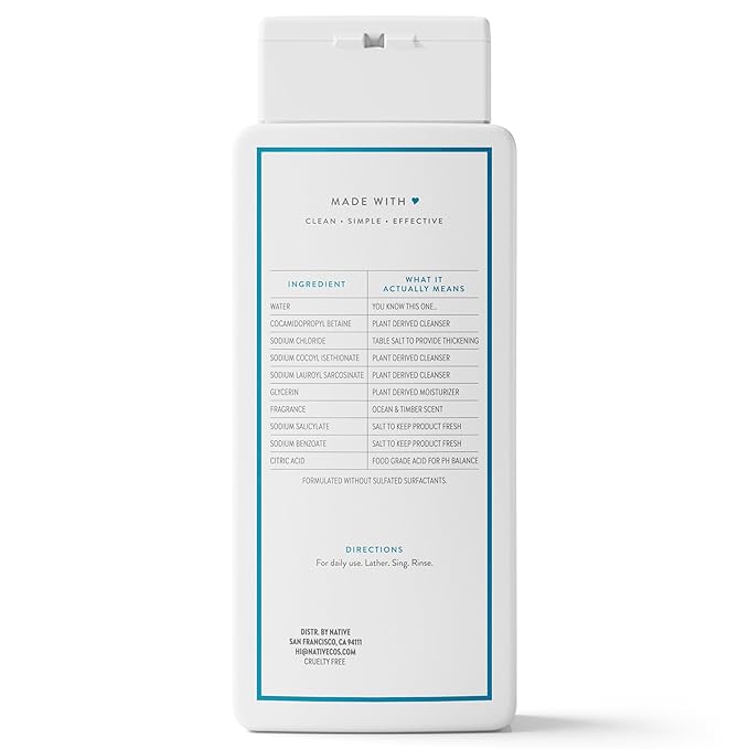 Native Body Wash Contains Naturally Derived Ingredients | For Women & Men, Sulfate, Paraben, & Dye Free Leaving Skin Soft and Hydrating | Ocean & Timber 18 oz
