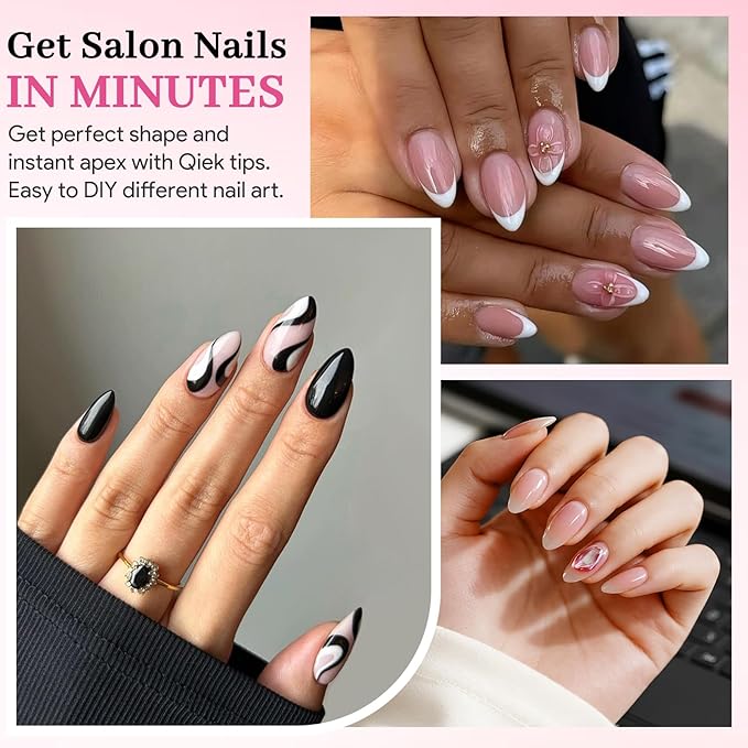 Qiek Short Almond Nail Tips - 15 Sizes 240 PCS Half Matte Full Cover Clear Fake Nails Pre-shaped Press On False Nail Tips Acrylic Soft Nail Gel Tips No C Curve Extension Manicure Home DIY Gelly Tips