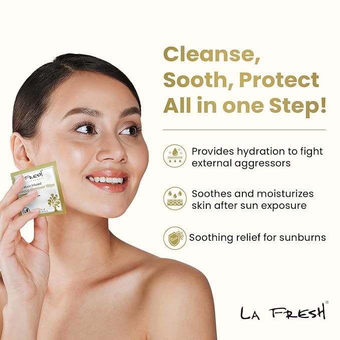 LA Fresh Snail Mucin Facial Cleansing Wet Wipes - Double-Action Travel Makeup Remover Wipes, Oil-free, Non-Greasy Wet Wipes, 25-Pack