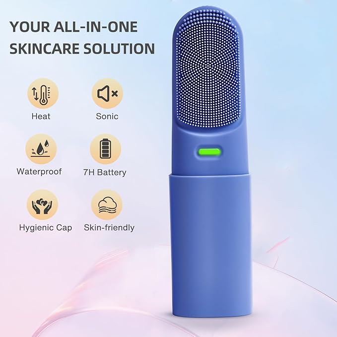 Face Scrubber with Heated,3 Modes Waterproof Rechargeable Portable Travel Size Makeup Remover Cleansing, Exfoliating and Massaging Facial Scrubber for Women & Men(Deep Ocean Key Blue)