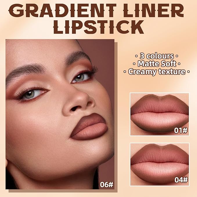 HOSAILY 3 Colors 2 in 1 Lip Liner Set, Matte Nude Dark Brown Lip Liner Plumping Smooth Creamy Lip Pencil, High Pigmented Long lasting Light and Medium Brown Lipstick Makeup, 01+04+06