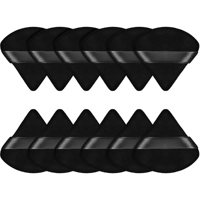 Maitys 12 Pcs Powder Puff Triangle for Face Makeup Cosmetic Loose Powder Puff Velour Soft Body Washable Reusable Foundation Sponge Wet Dry Makeup Tool for Women(Small,Black)