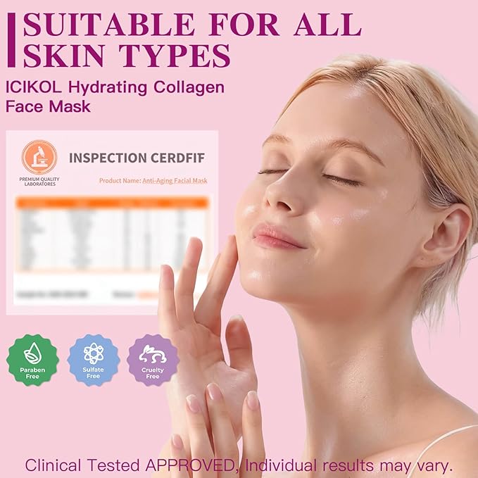 ICIKOL Overnight Collagen Mask - Deeply Hydrating Bio-Collagen Face Mask for Glass Skin, Pore Minimizing & Firming, Melting Transparent Jelly Mask - K-Beauty Sleeping Mask, 4 Sheets