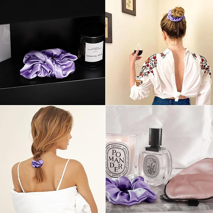 LILYSILK Silk Hair Scrunchies/Ties for Frizz & Breakage Prevention, 100% Mulberry, No Damage, Elastic ponytail Holders, 1Pc, Purple