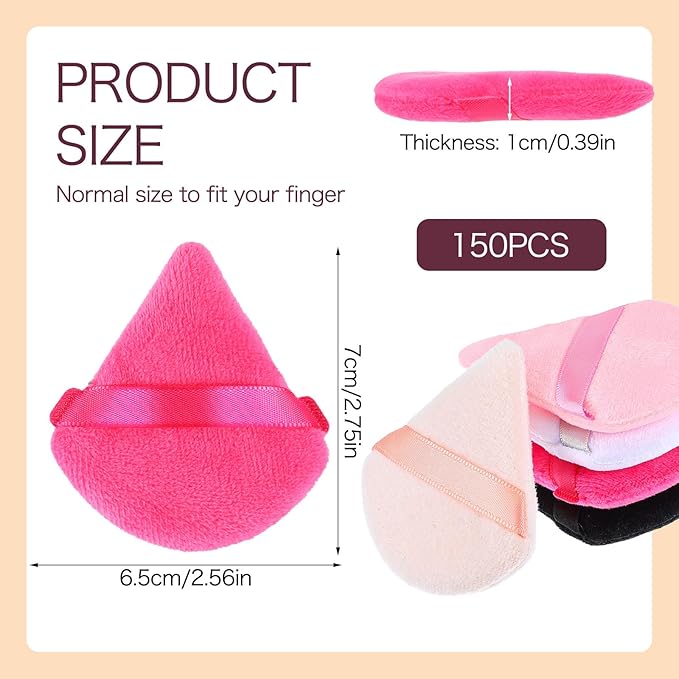 150Pcs Triangle Powder Puffs Soft Velour Makeup Puffs for Loose Powder Wet and Dry Use Cosmetic Foundation Tools (5 Colors)