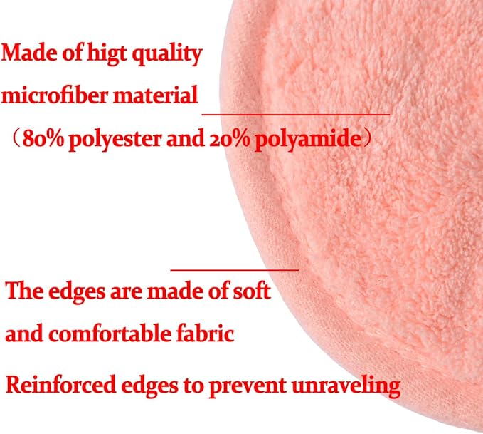 Reusable Makeup Remover Pads 16 Pack Microfiber Cleansing Facial Rounds Wipes Face, Eyes, Lips（3.5inch, Coral）