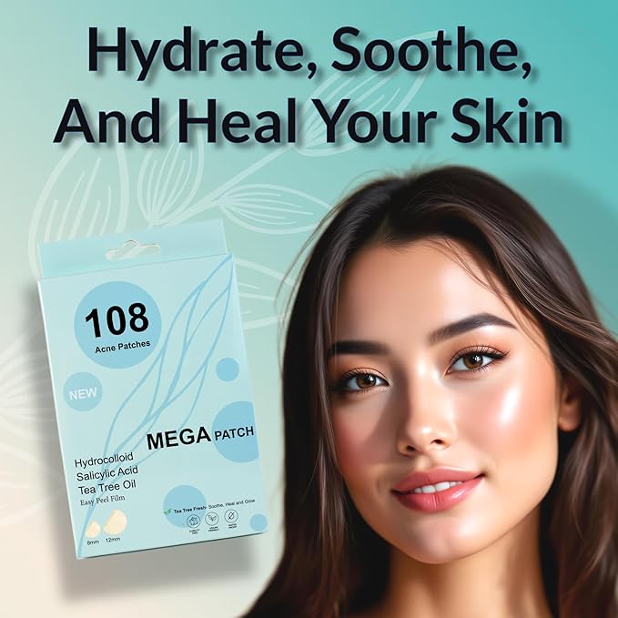 Fast Acting Pimple Patches with Hydrocolloid, Saycilic Acid and Tea Tree | 108 ct (60 x 8mm + 48 x 12mm) | Reduces Spot Risk | Invisible Acne Patches | Treatment for Zits, Blemishes, Acne & Pimples.
