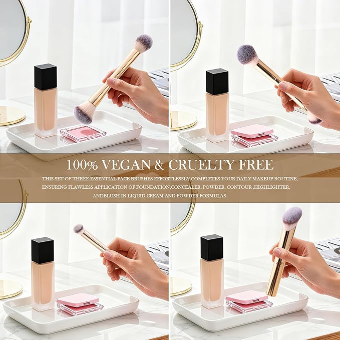 Makeup Brushes | Contour Brush Set,3Pcs Professional Foundation Brushes Angled Synthetic Kabuki Brush for Concealer, Blush and Eyeshadow