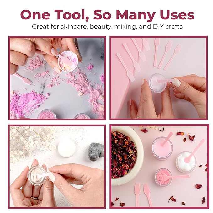 Kopperko Cosmetic Spatulas (2.5”, 100 Pack) - Small Plastic Spatula for Cosmetics, Creams & Crafts | Essential Esthetician Supplies | Makeup Spatula or Multipurpose Mini Applicator for Skincare | Pink