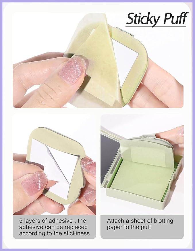 Okerker Oil Blotting Paper - 300 Sheets w/Mirror, Puff & Refills, Absorbs Excess Face Oil, Controls Shine, Saves Makeup, The On-the-Go Essential for a Flawless, Matte Finish All Day