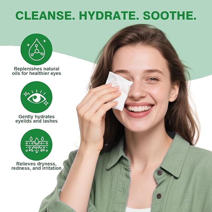 180PCS Tea Tree Oil Eyelid Wipes – Individually Wrapped Eye Lid Cleaning Wipes，Soothing For Sensitive Eyes, Stay Hydrated Lid Wipe