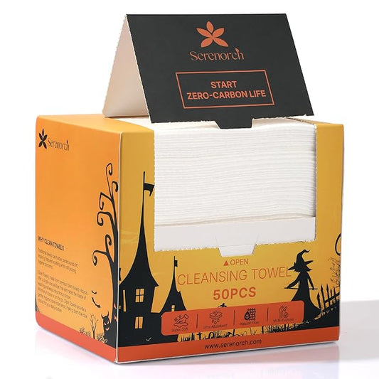Serenorch Disposable Face Towels for Halloween, 10" x 12" Halloween Gifts for Sensitive Skin, Extra Soft Makeup Remover Dry Wipes, 50 Count