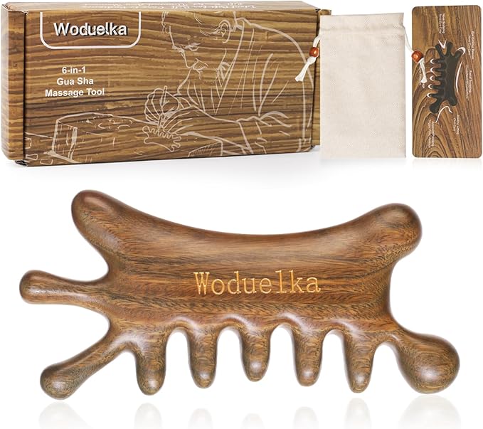 6-in-1 Gua Sha Tool for Face & Body – Green Sandalwood Massage Comb, Lymphatic Drainage, Wooden Scalp Massager, Jaw Lifting & Nose Sculpting, Head Massage Comb for Stress Relief