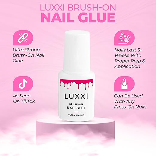 LUXXI Super Strong Brush On Nail Glue for Press On Nails | Best Extra Strength Nail Glue for Long Lasting Extended Wear for Press-Ons, Nail Tips & Acrylic Nails