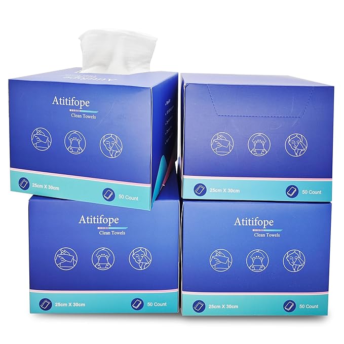 Atitifope Disposable Cloths For Face 200Count Travel Cleaning Cloths Clean Towels Makeup Remover Wipes (4Boxes)