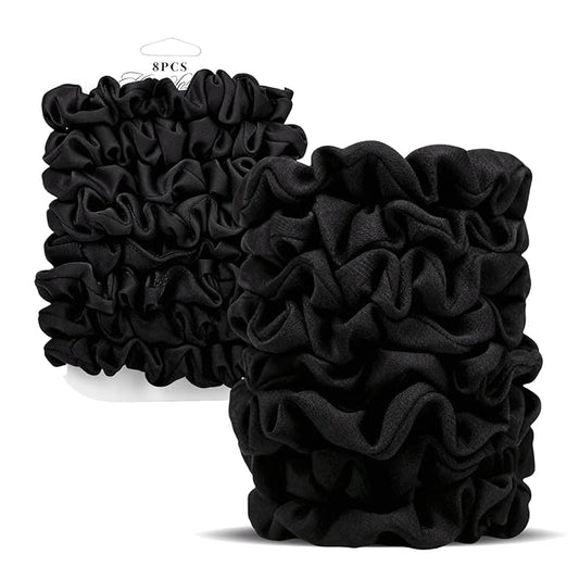 Satin Scrunchies for Women – 8PCS Blush & Brown Silk Hair Ties Set – No Crease, Frizz-Free, Gentle Elastic Hair Bands, Soft & Stylish Everyday Hair Accessories Gifts