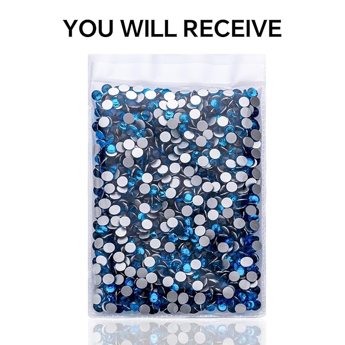 1440Pcs Blue Zircon Crystal Rhinestones,Glass Flatback Rhinestones Gemstones for Nail Face Makeup Art Crafts Clothes Decoration-(SS16,4.0mm,Blue Zircon)